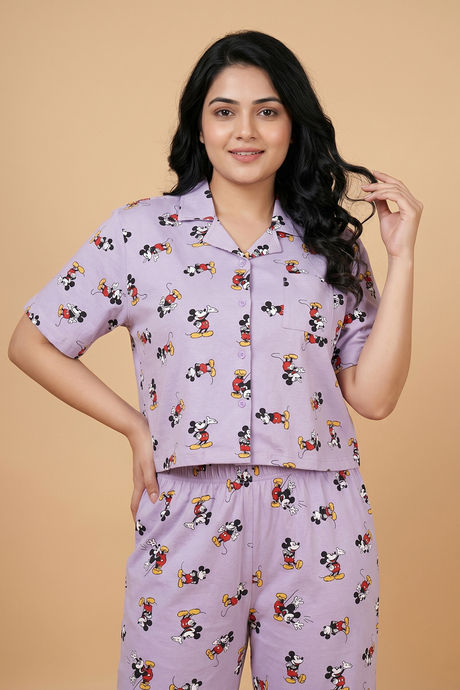 Zivame Mickey & Friends Knit Cotton Loungewear Set - Pastel Lilac — image 5